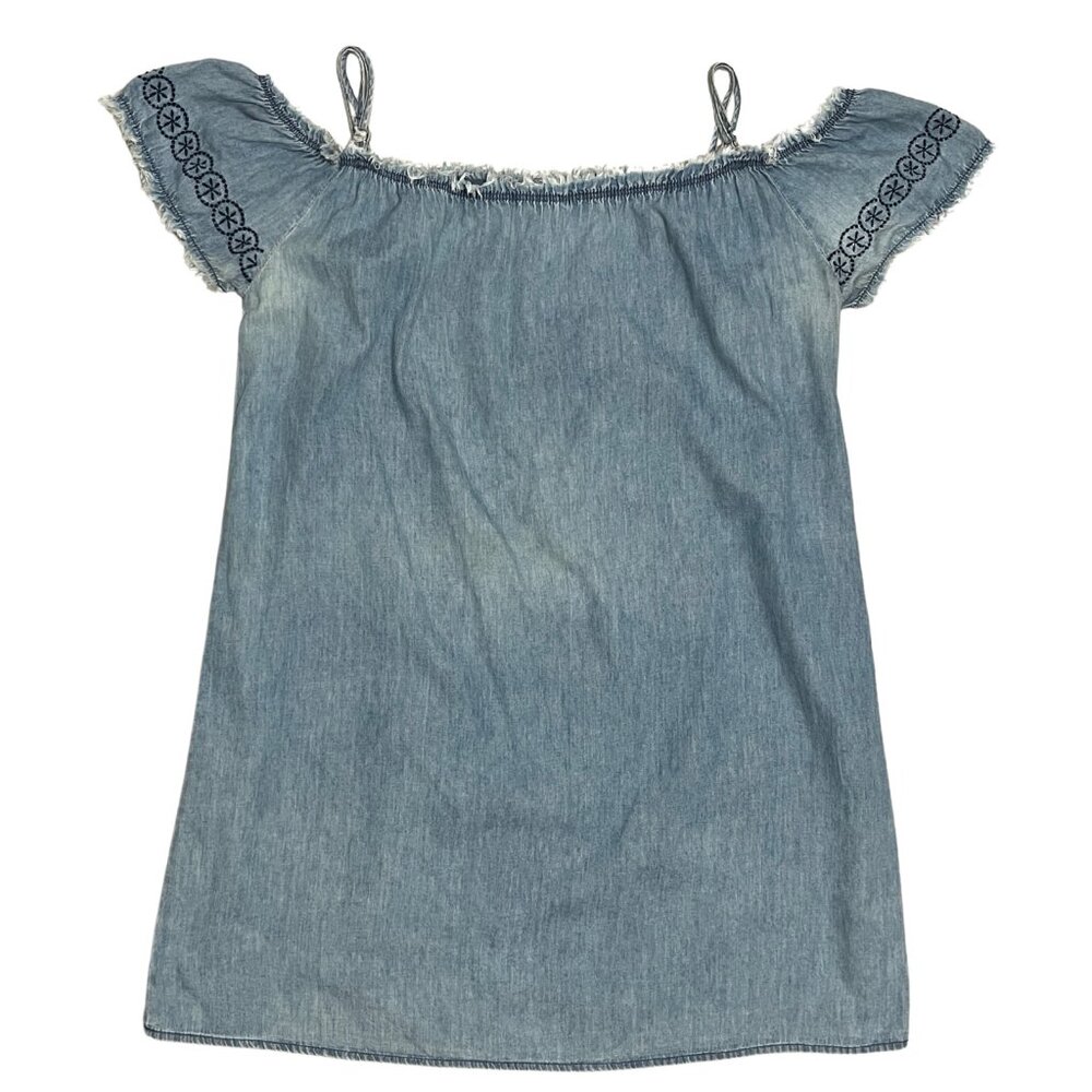 It's Me Chambray Off-Shoulder Mini Dress Women's Size M Coastal Cowgirl Boho